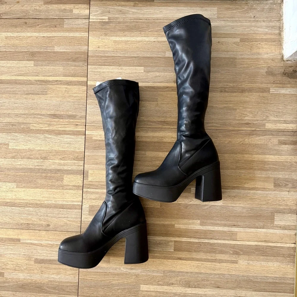 Steve Madden PHOENIX black leather platform heel boots, women’s size 6 - Picture 7 of 8